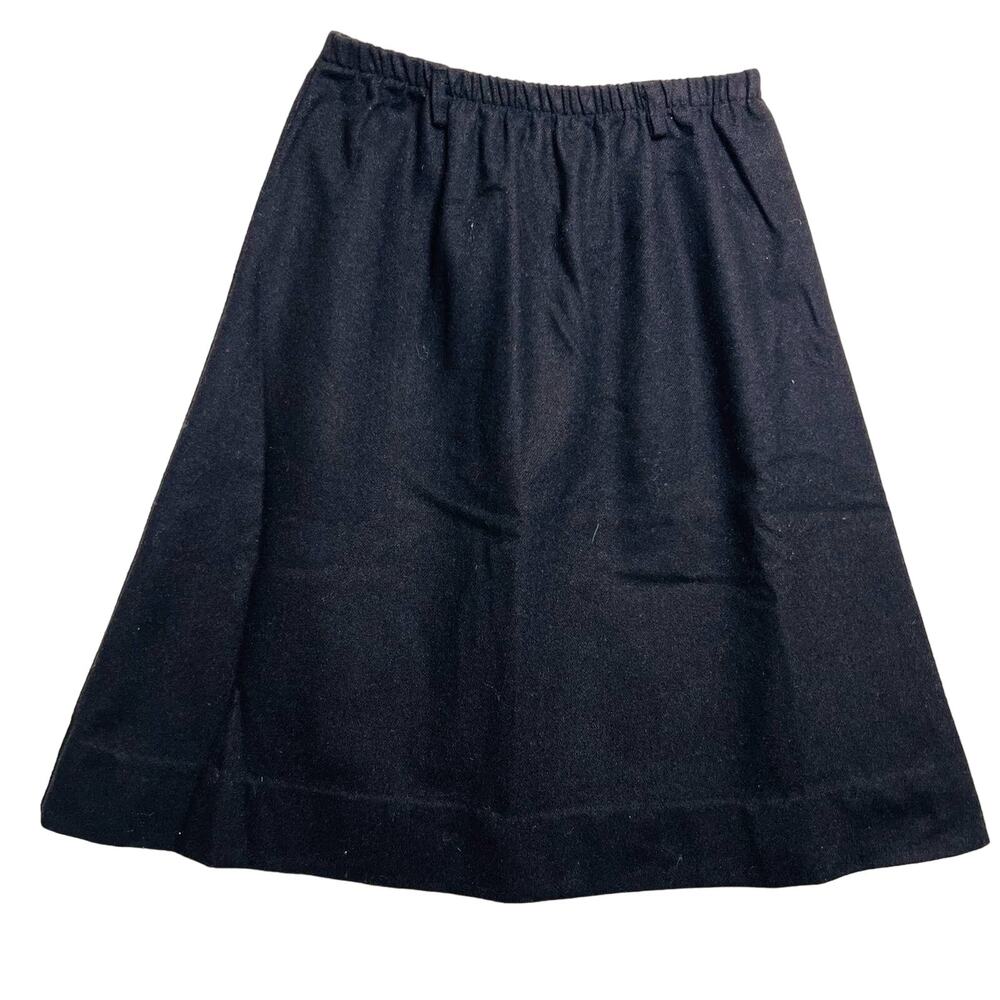 Vintage Black Wool Blend Size Medium Skirt 80s A Line Elastic Waist Belt Loops